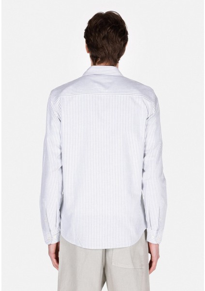Slim Fit Shirt Neck Çizgili Erkek Turkuaz Uzun Kol Gömlek fiyatları