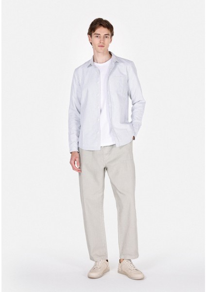 Slim Fit Shirt Neck Çizgili Erkek Turkuaz Uzun Kol Gömlek modelleri