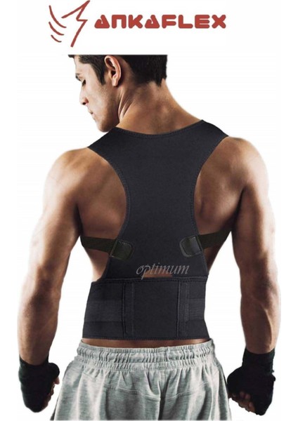 Dik duruş destekleyici sırt ve bel korsesi, manyetik omuz ve bel koruma, orta boy, siyah