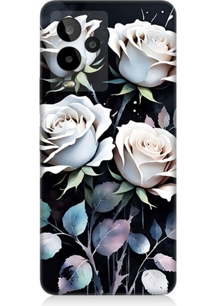 General Mobile Gm 24 Pro Uyumlu Beyaz Güller Sessizliği Desenli Silikon Kılıf