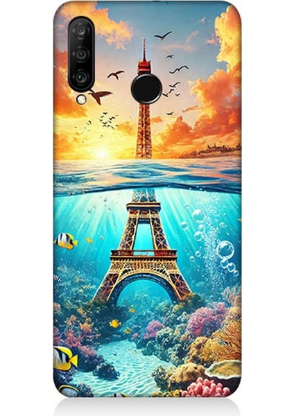 Huawei P30 Lite Uyumlu Denizaltında Eyfel Hayali Desenli Silikon Kılıf