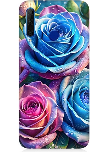 Huawei Honor 20 Lite Uyumlu Gökkuşağı Renkli Güller Desenli Silikon Kılıf