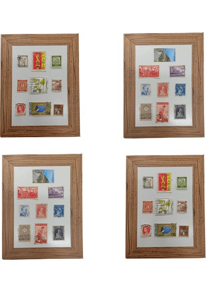 Dekoratif Çerçeveli Nostaljik Pul Koleksiyonu (4 Adet Tablo)