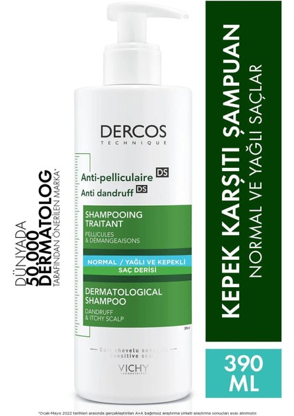 Vichy Dercos Anti-Pelliculaire Anti-Dandruff Şampuan 390 ml - Normal ve Yağlı Saçlar
