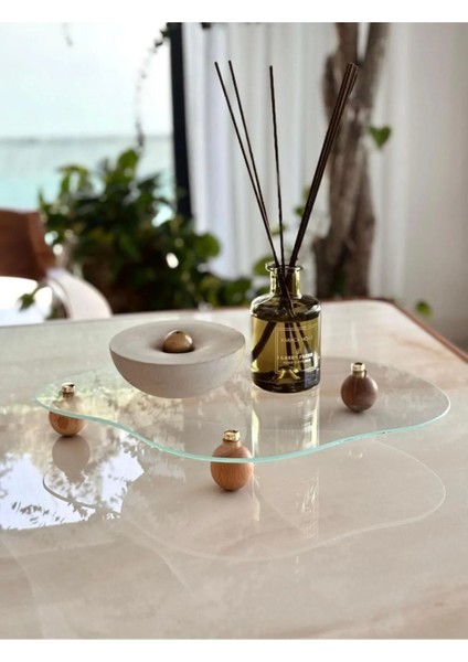 Eğri Cam Tepsi Ahşap Top Ayaklı Dekoratif Düzenleyici fiyatları