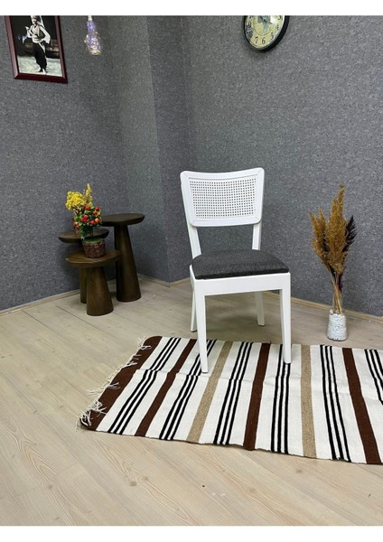 Iznik Hasırlı Beyaz Mutfak Sandalyesi