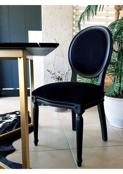Madalyon Kolçaksız Siyah Kayın Ağaç Mutfak Sandalyesi