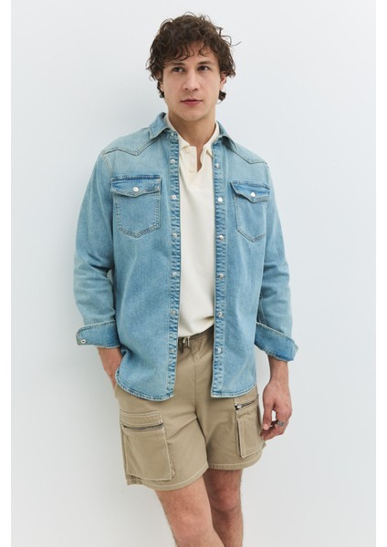 Regular Fit Açık Indigo Erkek Jean Gömlek