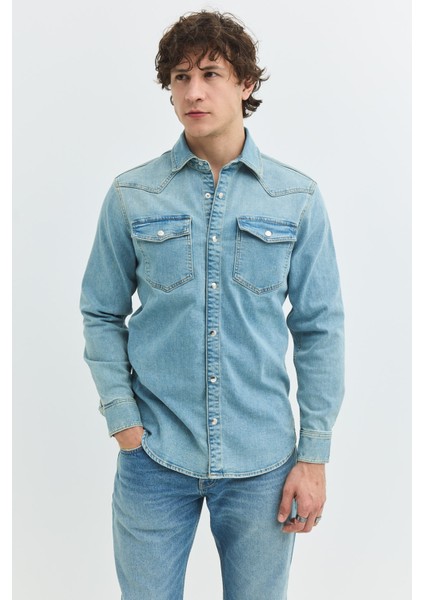 Regular Fit Açık Indigo Erkek Jean Gömlek fiyatları