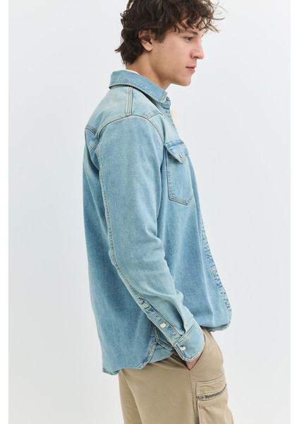 Regular Fit Açık Indigo Erkek Jean Gömlek modelleri