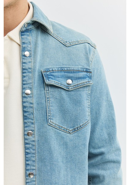 Regular Fit Açık Indigo Erkek Jean Gömlek indirimleri