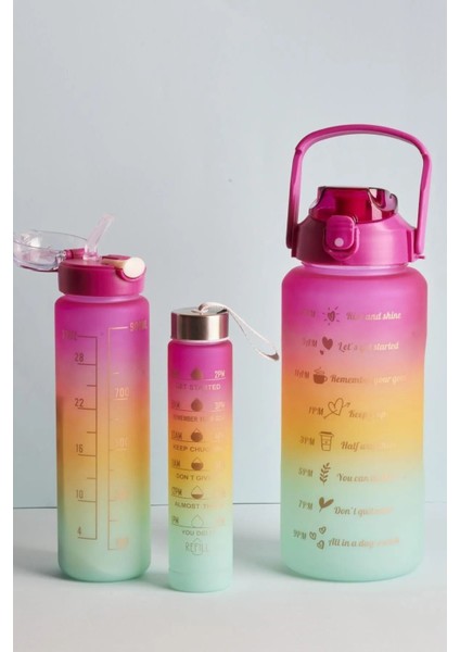 3'lü spor su matarası seti, 2L+900ml+300ml, pembe, hafif, dayanıklı, pratik kullanım