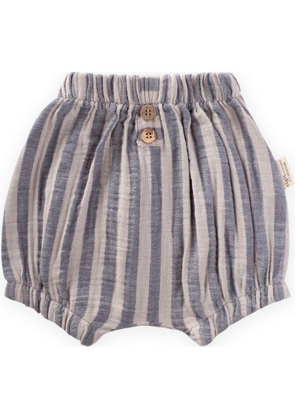 Çizgili Sahte Patlı Şort 0-3 Yaş Lacivert
