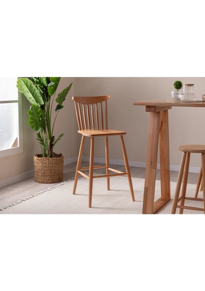 Teksas Ahşap Naturel Kolsuz Mutfak Bar Sandalyesi