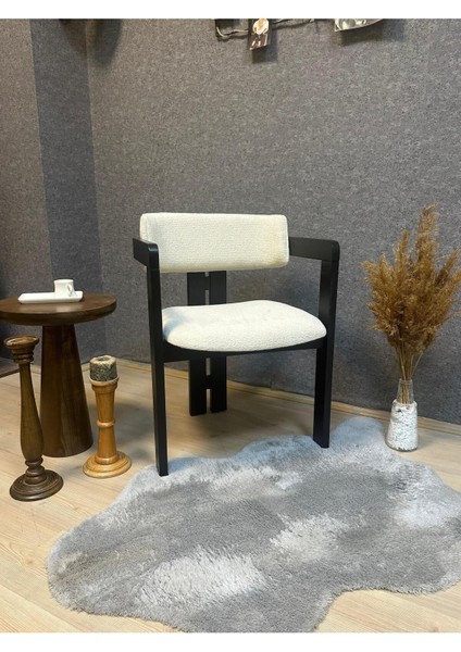Arin Ahşap Siyah Buklem Kumaş Salon Mutfak Sandalyesi