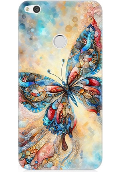 Huawei P9 Lite 2017 Uyumlu Parlayan Renkli Kelebek Desenli Silikon Kılıf