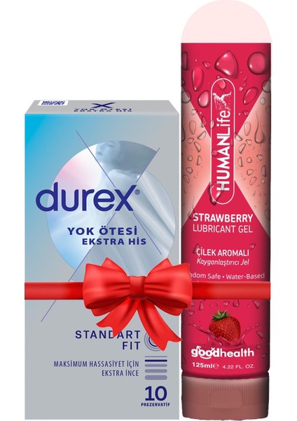 Durex Yok Ötesi Ekstra Ince Ekstra His 10'lu Prezervatif + Humanlife 125 ml Çilek Aromalı Jel Lubricant