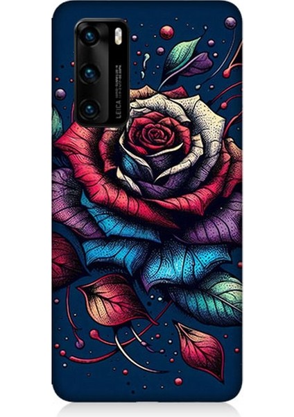 Huawei P40 Uyumlu Siyah Gülün Asaleti Desenli Silikon Kılıf