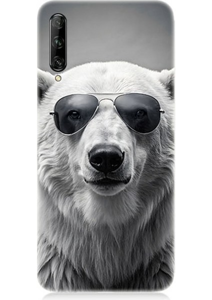 Huawei P Smart Pro Uyumlu Havalı Gözlüklü Ayı Desenli Silikon Kılıf