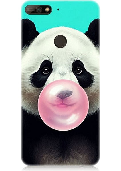 Huawei Y7 2018 Uyumlu Sakız Çiğneyen Tatlı Panda Desenli Silikon Kılıf