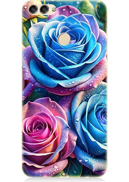 Huawei P Smart Uyumlu Gökkuşağı Renkli Güller Desenli Silikon Kılıf