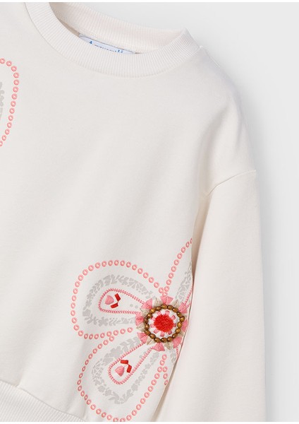 Kız Çocuk Baskılı Sweatshirt Krem 3402 fırsatları