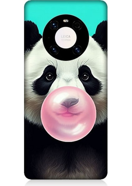 Huawei Mate 40 Pro Uyumlu Sakız Çiğneyen Tatlı Panda Desenli Silikon Kılıf