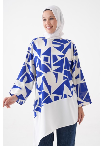 desenli, garnili, asimetrik kesim, standart beden (38-46) tunik.