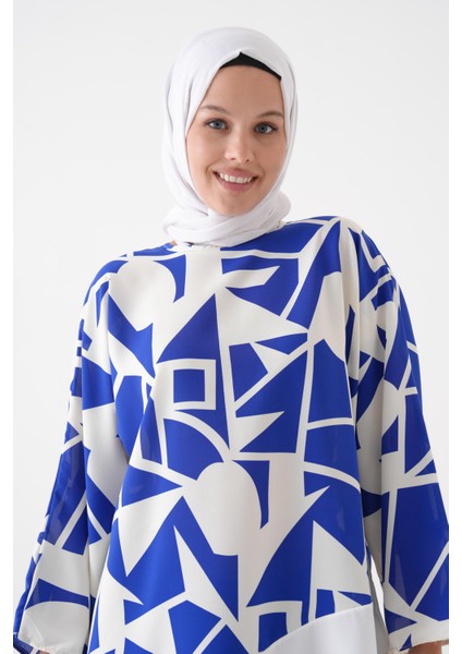 desenli, garnili, asimetrik kesim, standart beden (38-46) tunik.