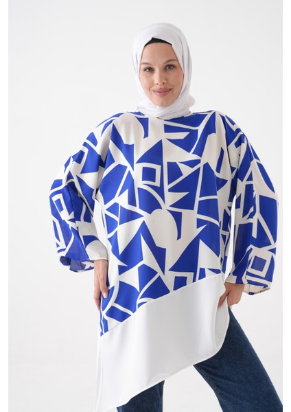desenli, garnili, asimetrik kesim, standart beden (38-46) tunik.