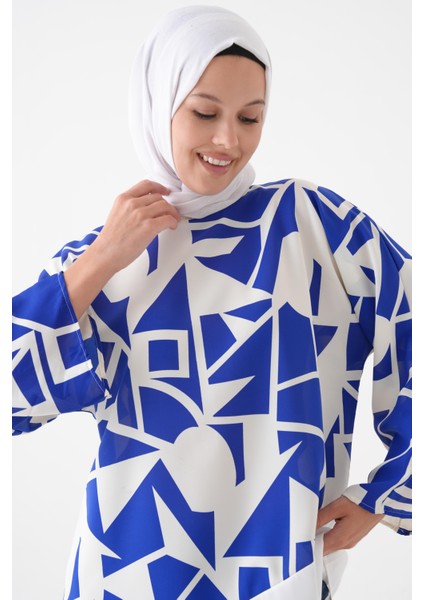 desenli, garnili, asimetrik kesim, standart beden (38-46) tunik.