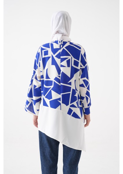 desenli, garnili, asimetrik kesim, standart beden (38-46) tunik.