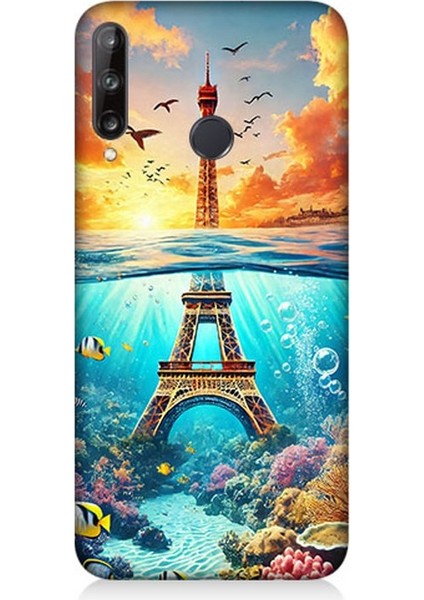 Huawei P40 Lite E Uyumlu Denizaltında Eyfel Hayali Desenli Silikon Kılıf