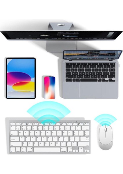 Bluetooth Kablosuz Bağlantılı Taşınabilir Pilli Tablet iPad Pc Tablet Bilgisayar Klavye Mouse Set