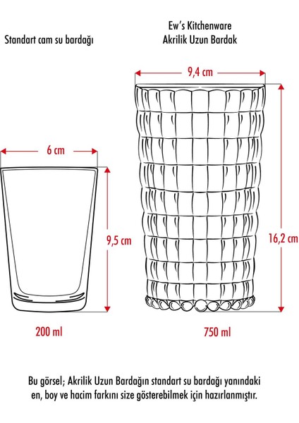 Allegra Beyaz 6’lı Bardak Seti 750 ml Akrilik Malzeme - Cam Değildir Kırılmaya Dayanıklı
