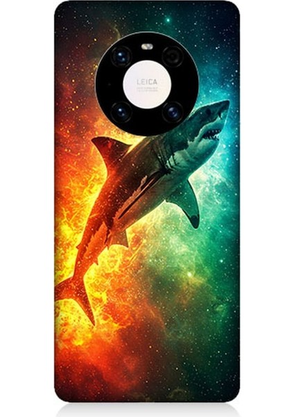 Huawei Mate 40 Pro Uyumlu Uzayda Parlayan Yalnız Köpekbalığı Desenli Silikon Kılıf