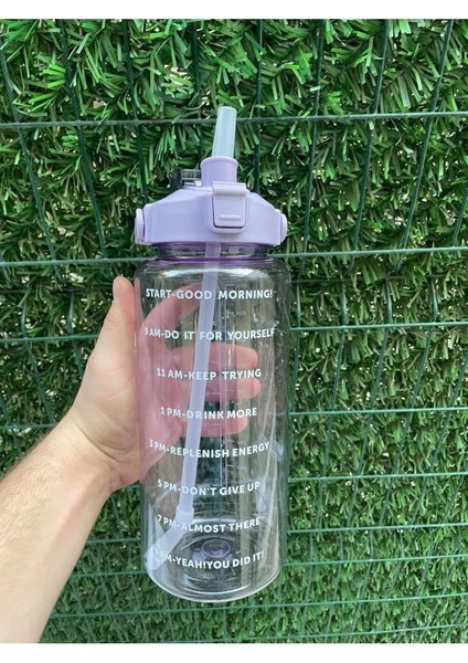 Şeffaf 2000 ml motivasyon matara, sağlıklı ve şık mor su şişesi fırsatları