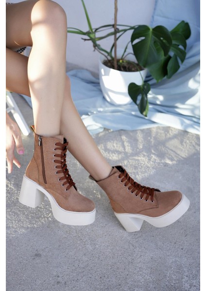 Kadın Rahat Kalıp Bağcıklı ve Fermuarlı Uzun Bot