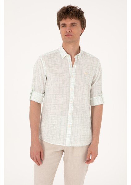 Erkek Su Yeşili Gömlek Desenli 50300444-VR048