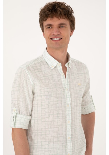 Erkek Su Yeşili Gömlek Desenli 50300444-VR048 fiyatları