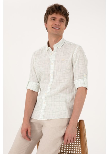 Erkek Su Yeşili Gömlek Desenli 50300444-VR048 modelleri