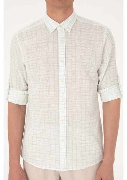 Erkek Su Yeşili Gömlek Desenli 50300444-VR048