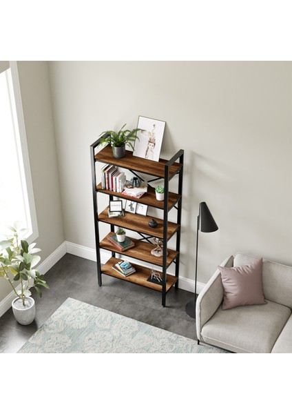 5 Raflı Metal Kitaplık - Sacramento Meşe - 180x34x90 cm modelleri