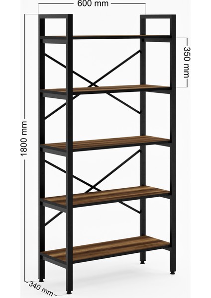 5 Raflı Metal Kitaplık - Sacramento Meşe - 180x34x90 cm indirimleri