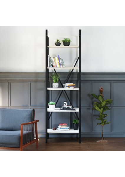 5 Raflı Metal Kitaplık - Beyaz - 180x34x60 cm fiyatları