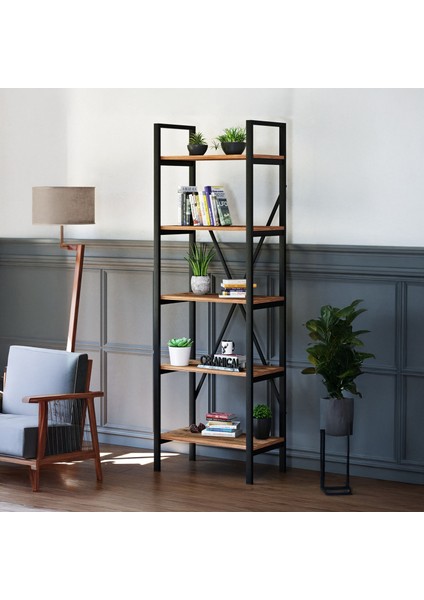 5 Raflı Metal Kitaplık - Atlantik Çam - 180x34x60 cm fırsatları