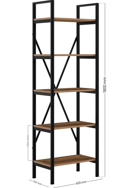 5 Raflı Metal Kitaplık - Atlantik Çam - 180x34x60 cm indirimleri