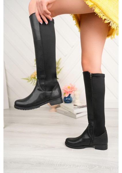 Tolgado Anne-Kız Çocuk Kombin Siyah Dalgıç Kumaş Çizme modelleri