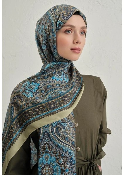 Yağ Yeşili Pure Etnik Desen Şal-3 07