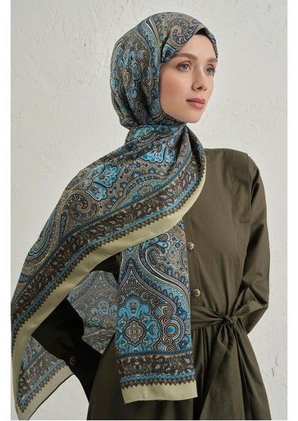 Yağ Yeşili Pure Etnik Desen Şal-3 07